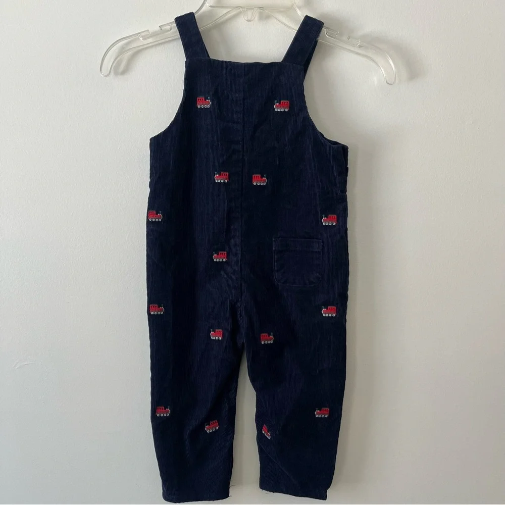 Boys Janie & Jack Corduroy Overalls 12-18m Blue Embroidered Trains
